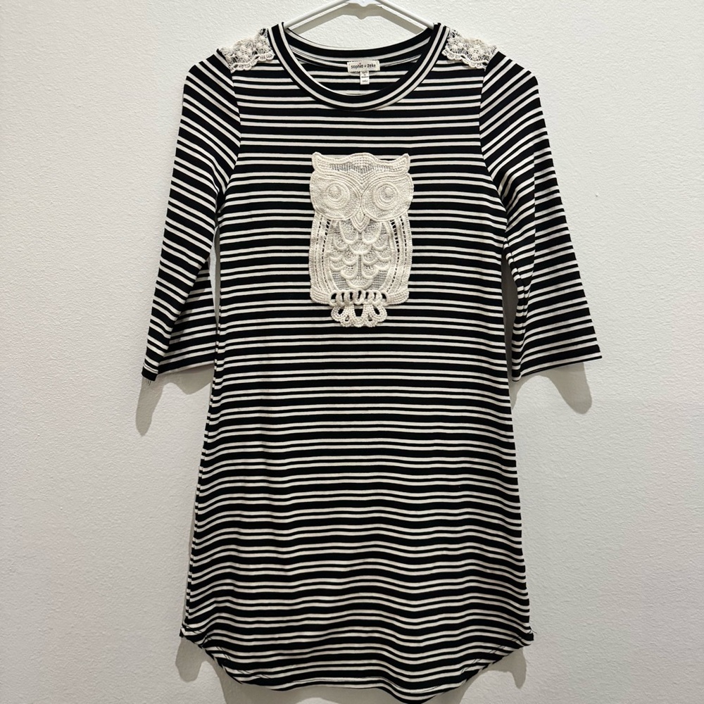 Striped Black and White Owl Dress for Kids